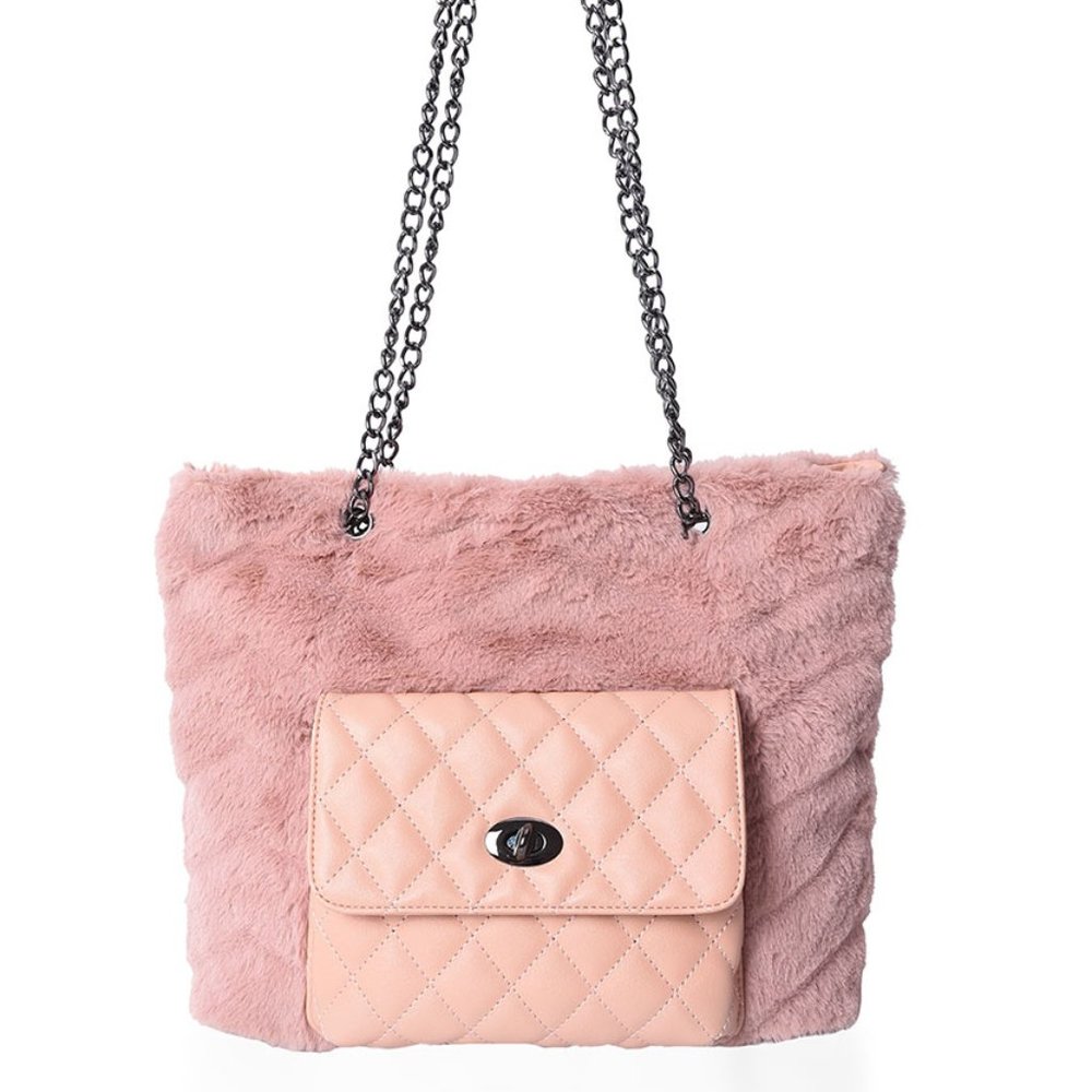 Pink Faux Fur & 100% Genuine Leather